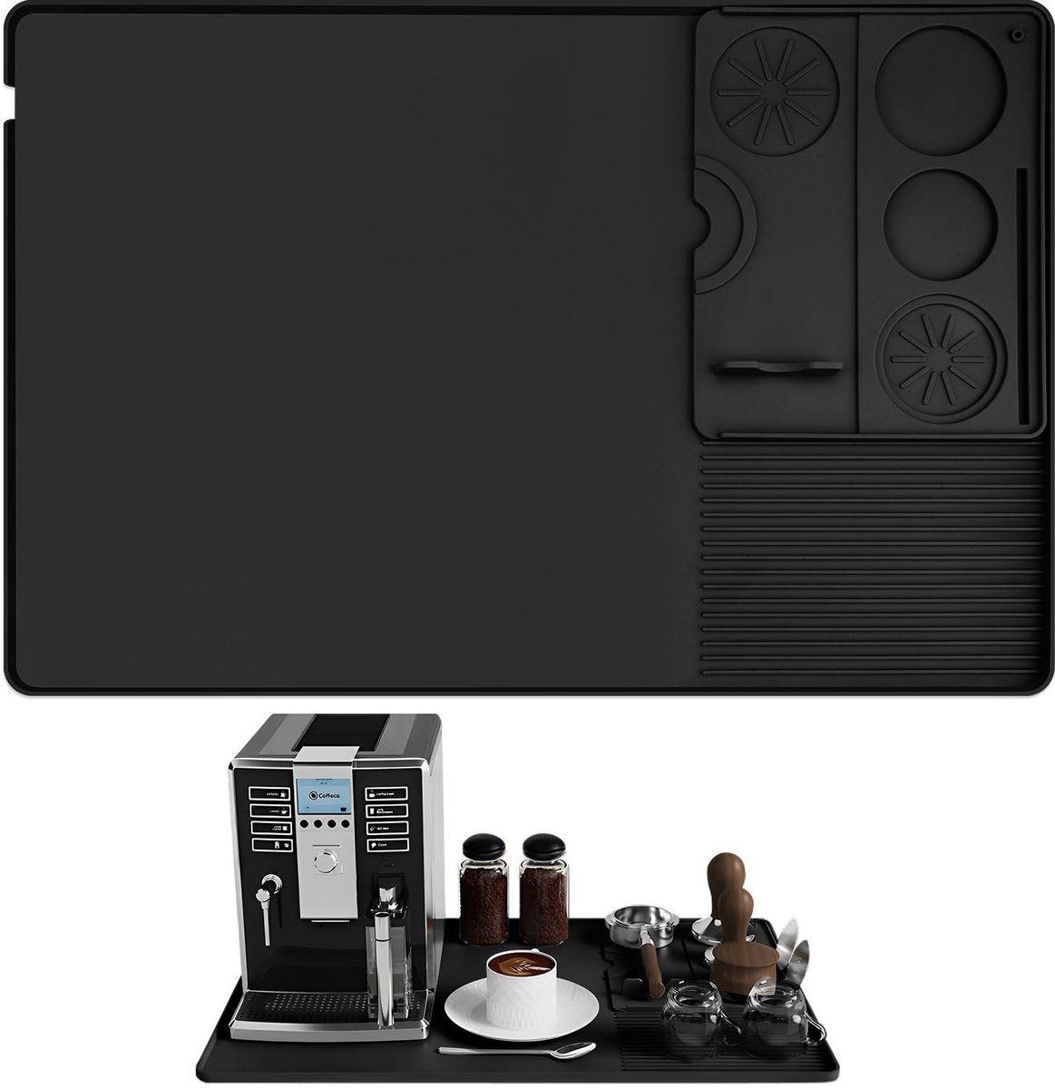 Omgoods - Silicone Koffiemat met Verwijderbare Tamping Mat - 50x30cm, Zwart