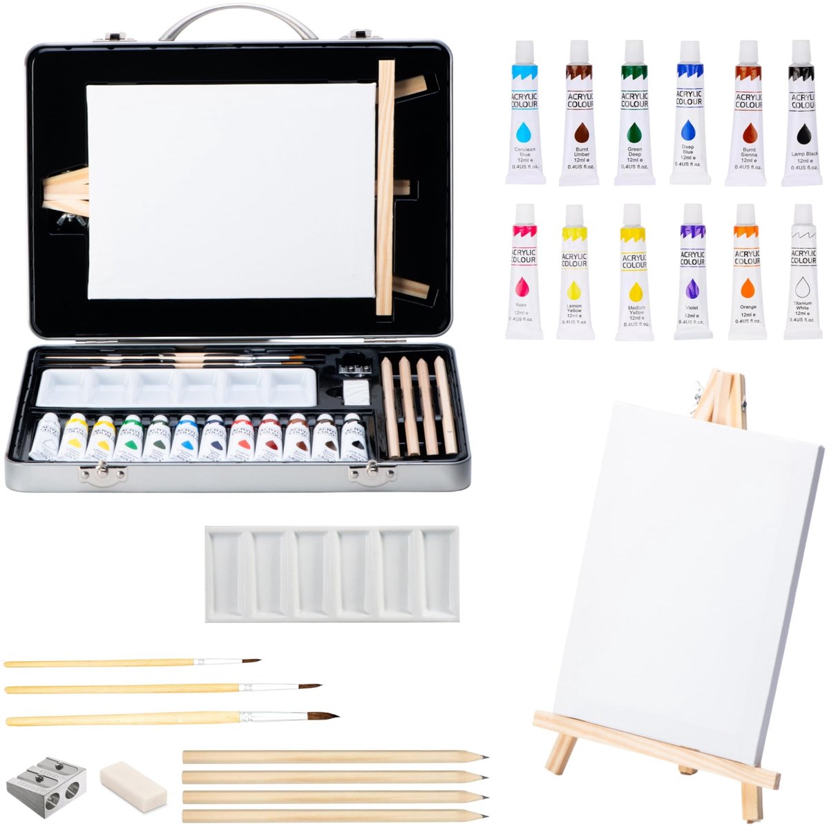 Omgoods - Schilderset 24-delig - Compleet met Canvas, Houten Easel en Acrylverf