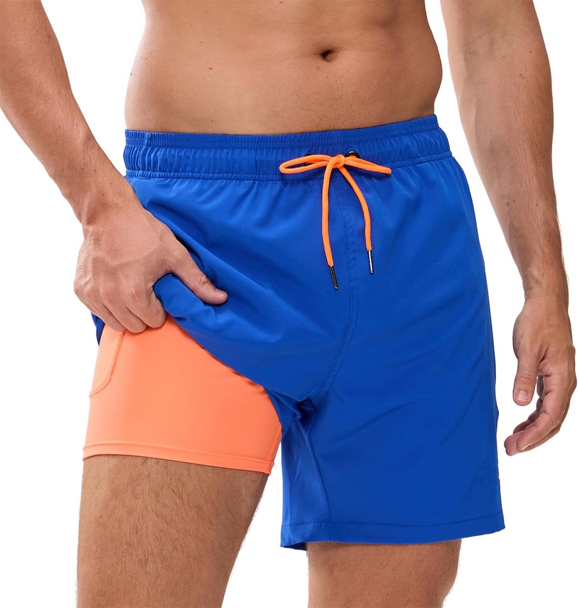 Zwembroek voor heren met compressie mesh-voering, 2-in-1 sneldrogende zwemshorts, kort, verstelbaar trekkoord, zak, zwembroek, boardshorts voor strand, surfen, sport, vrije tijd