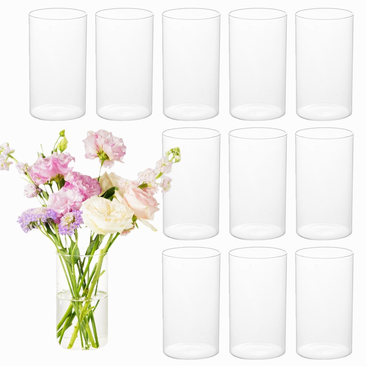 Omgoods - Set van 12 Cylinder Vazen van Glas voor Tafeldecoratie