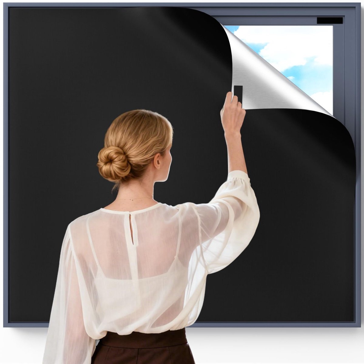 Omgoods - Blackout Rolgordijn - Geen boren, 100 x 145 cm, Zwart