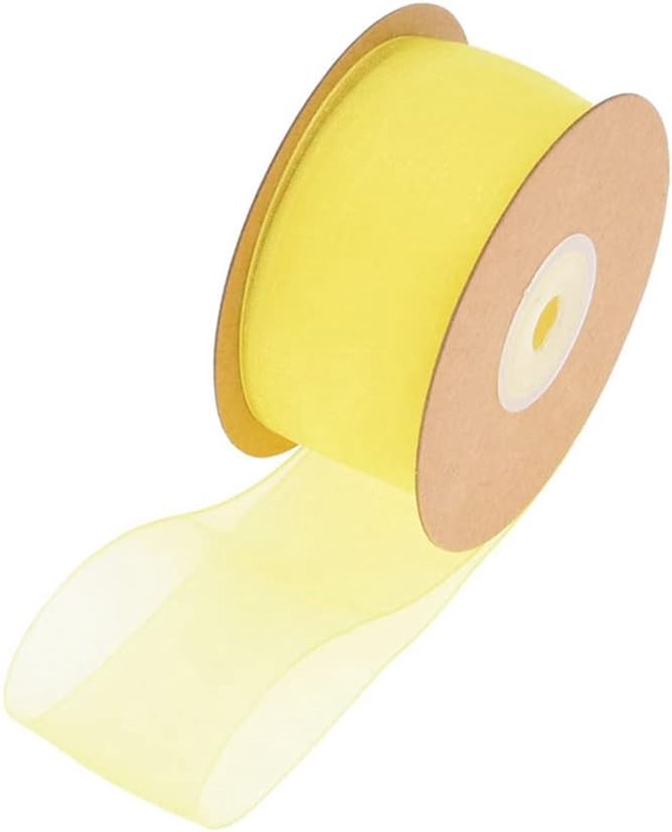 1 rol organza lint 3,8 cm x 22 m organza linten transparant lint chiffon lint cadeaulint chiffon decoratielint satijnen lint voor doe-het-zelf geschenkverpakking bloemenboeket decoratie geel