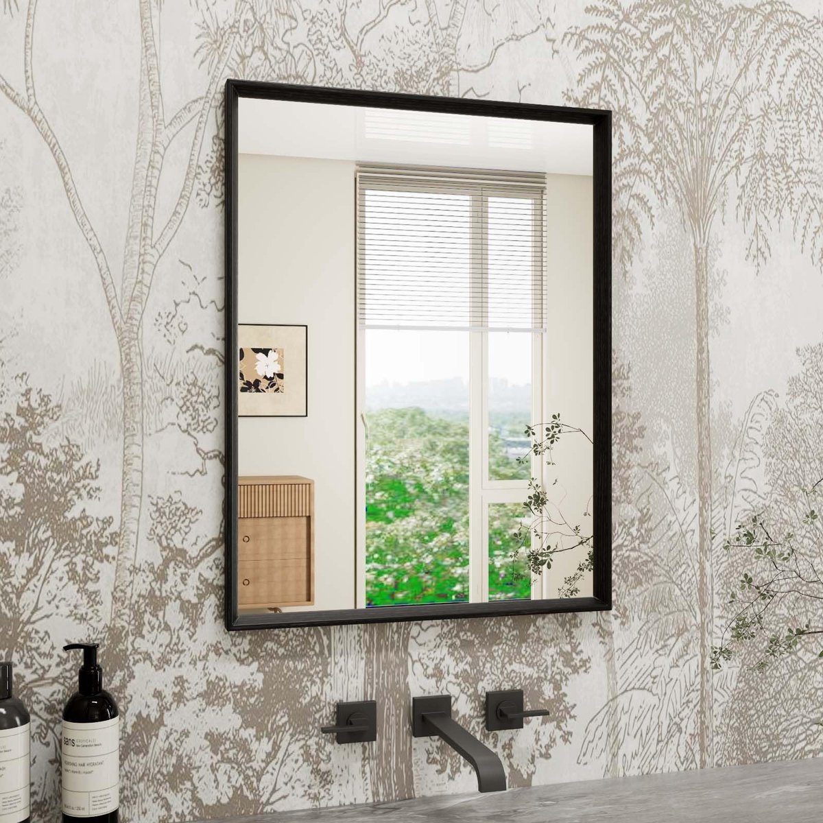 Omgoods - Vintage Zwart Rectangulaire Wandspiegel, 30 x 40 cm