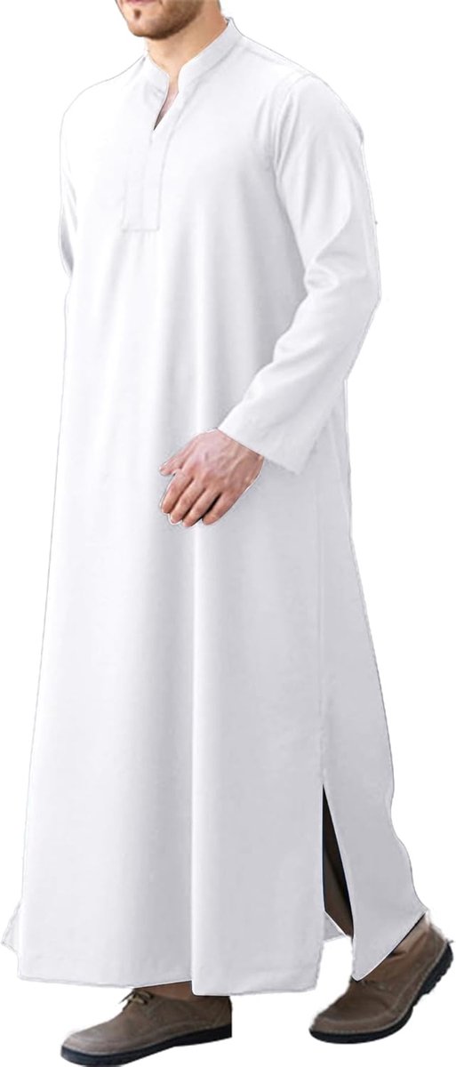 Kaftan voor heren, lange mouwen, met zakken, universele pasvorm, M-3XL, wit, M