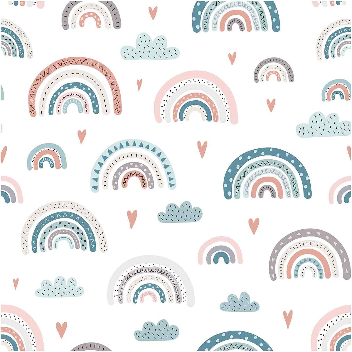 Stof om te naaien, katoenen jersey naaistof, geen metergoed, kinderstof (regenboogpastelwit JB014)