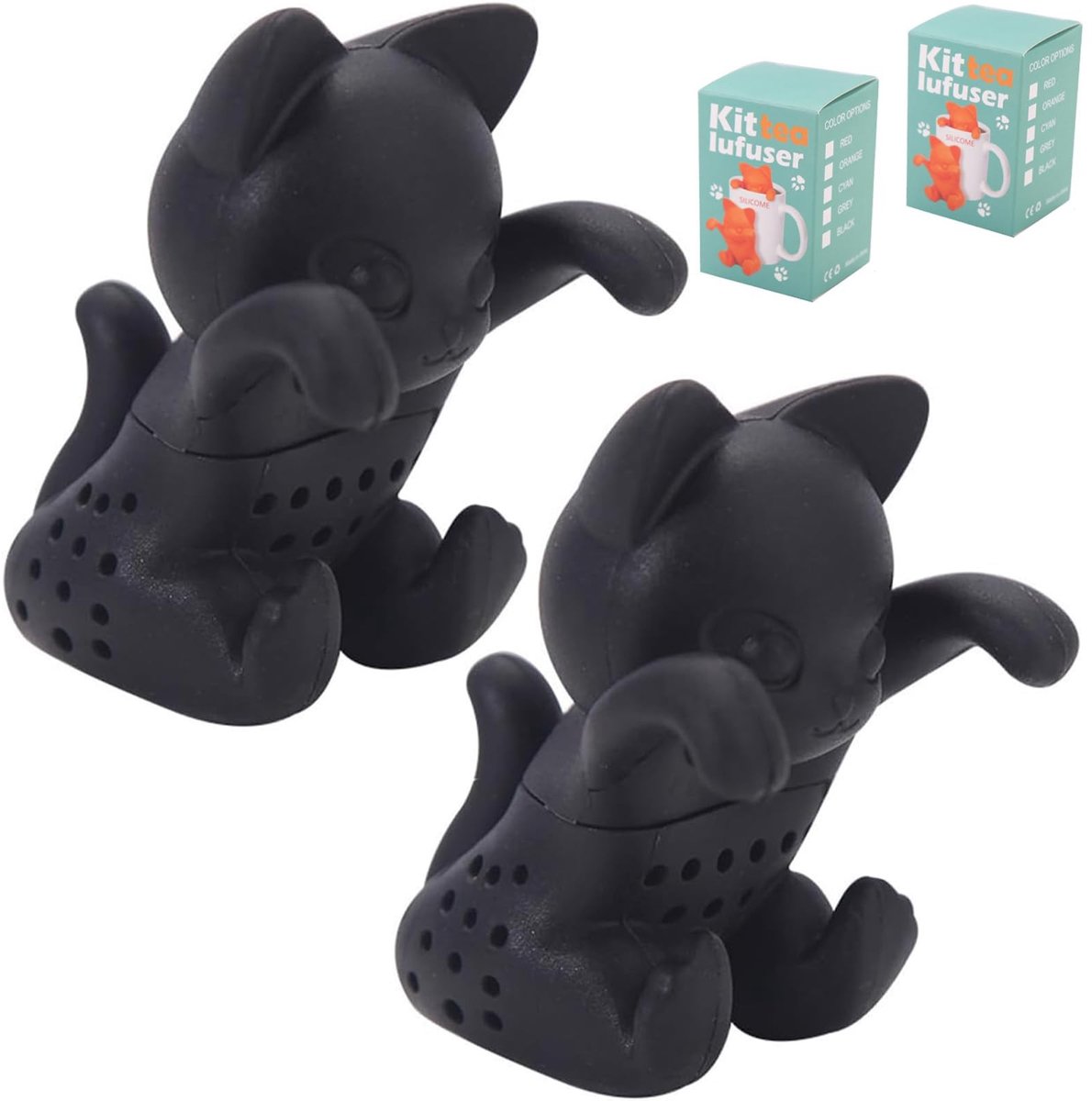 Omgoods - 2-delige Silicone Theefilter Set in Katvorm - Herbruikbaar en Leuk