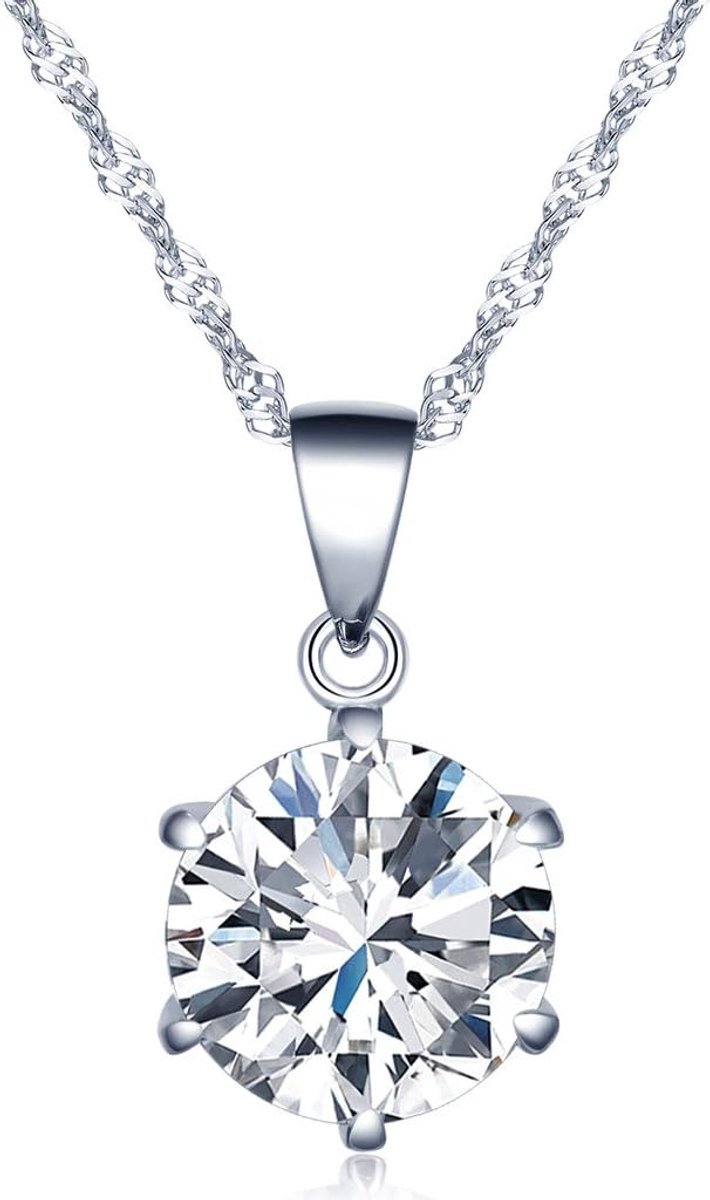U Fashion Dameshalsketting, 925 sterling zilver, zes klauwen zirkonia, hanger met hanger, zilver, Zirkonia, Zirkonia