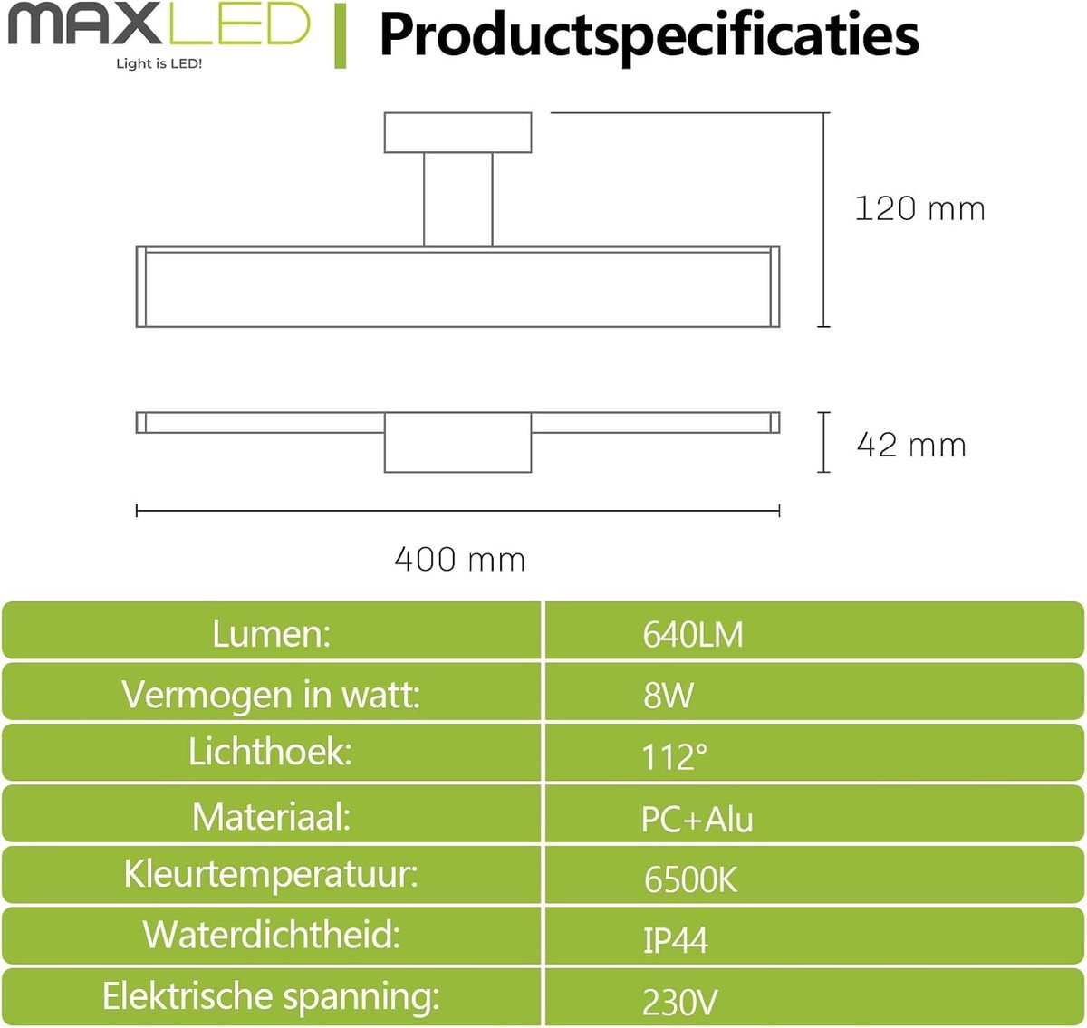 LED Spiegelverlichting - Aluminium - 8W Vermogen - 640 Lumen - Voor Badkamer en Slaapkamer