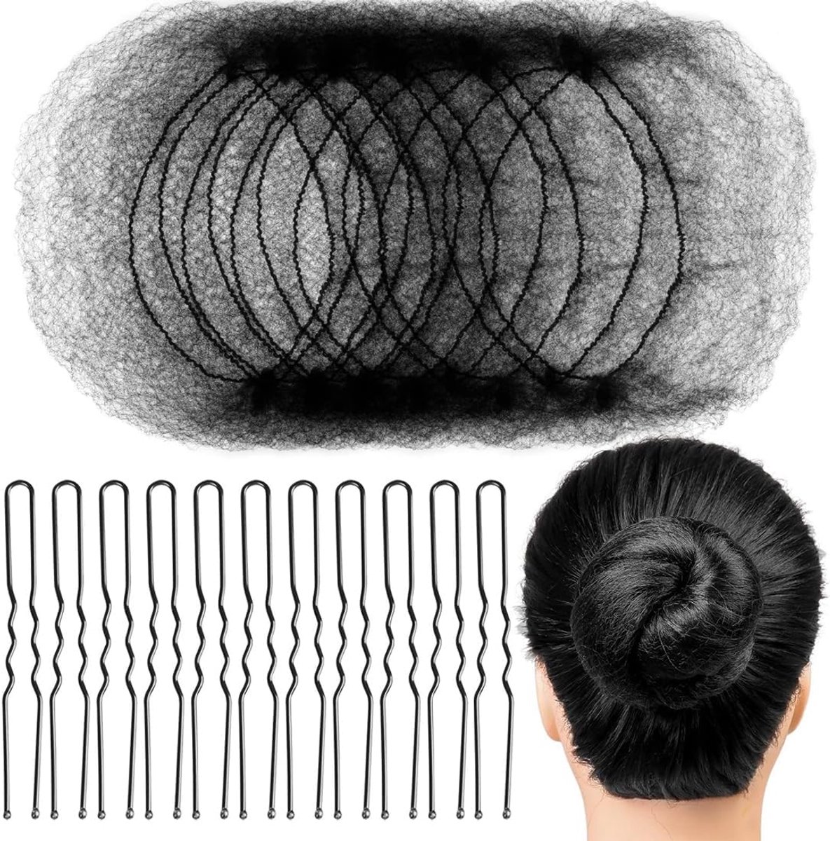 Chignonnet, 30 stuks haarnetten, elastisch, onzichtbaar, en 50 stuks, U-vorm, haarnet, haarnet, knotnet, dans, kinderen, rand, mesh, verpleegster, enz