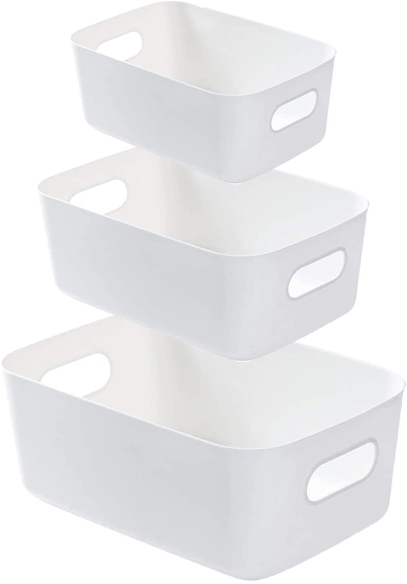 Omgoods - Set van 3 Plastic Opbergmanden met Handvatten - Organizer voor Badkamer en Keuken