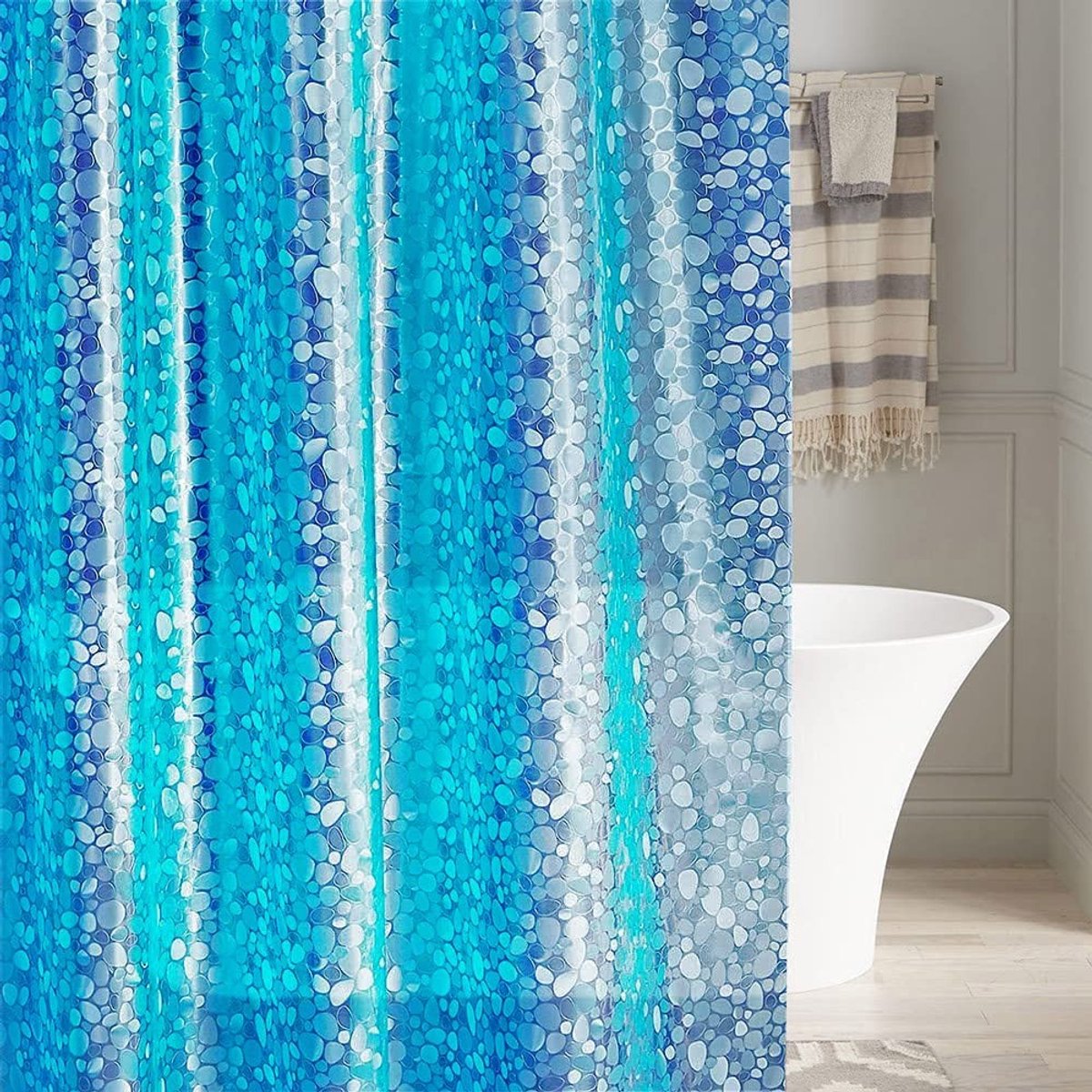 Omgoods - Waterdicht Douchegordijn met Blauwe Kiezelstenen 183 x 183 cm