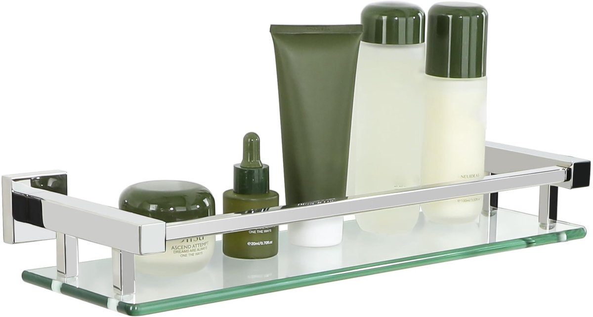 Omgoods - Veiligheidsglas Plank voor Badkamer - Wandplank met Railing 40CM