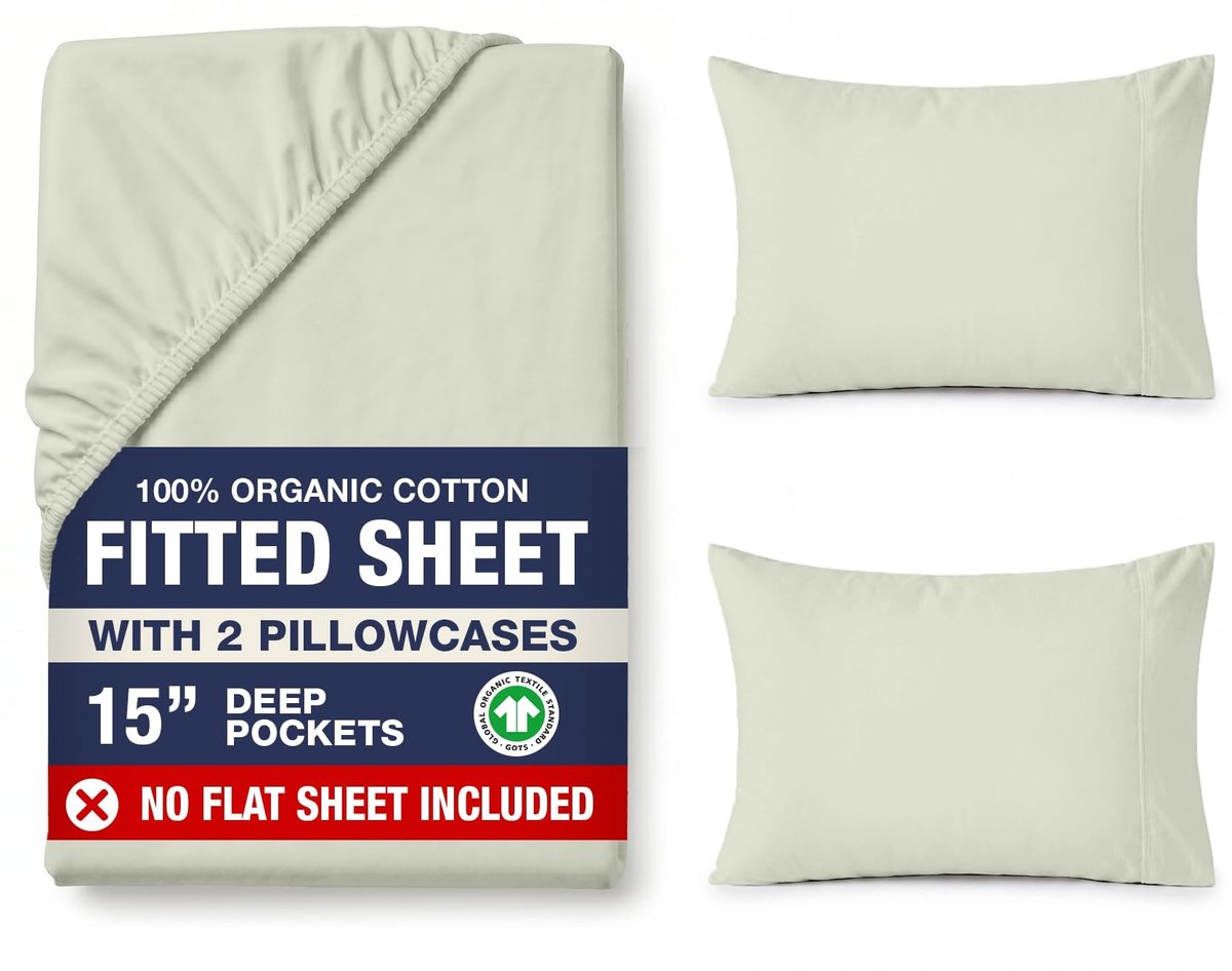 Omgoods - 100% Biologisch Katoenen Hoeslaken, King Size met 2 Kussenslopen