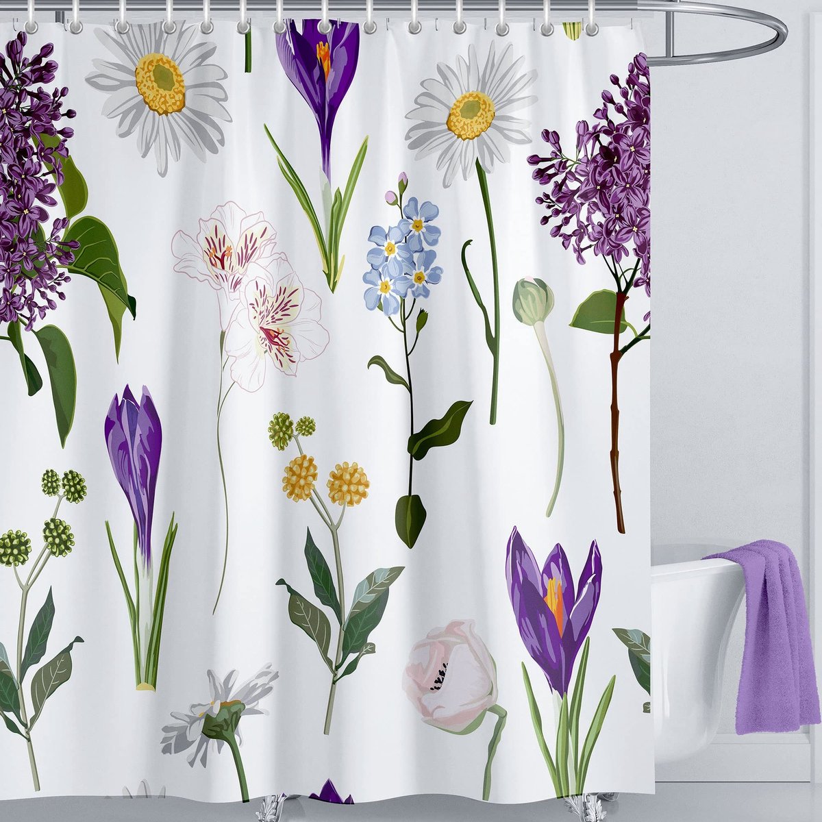 Omgoods - Douchegordijn 180 x 180 cm Paars Boho met 12 Haakjes