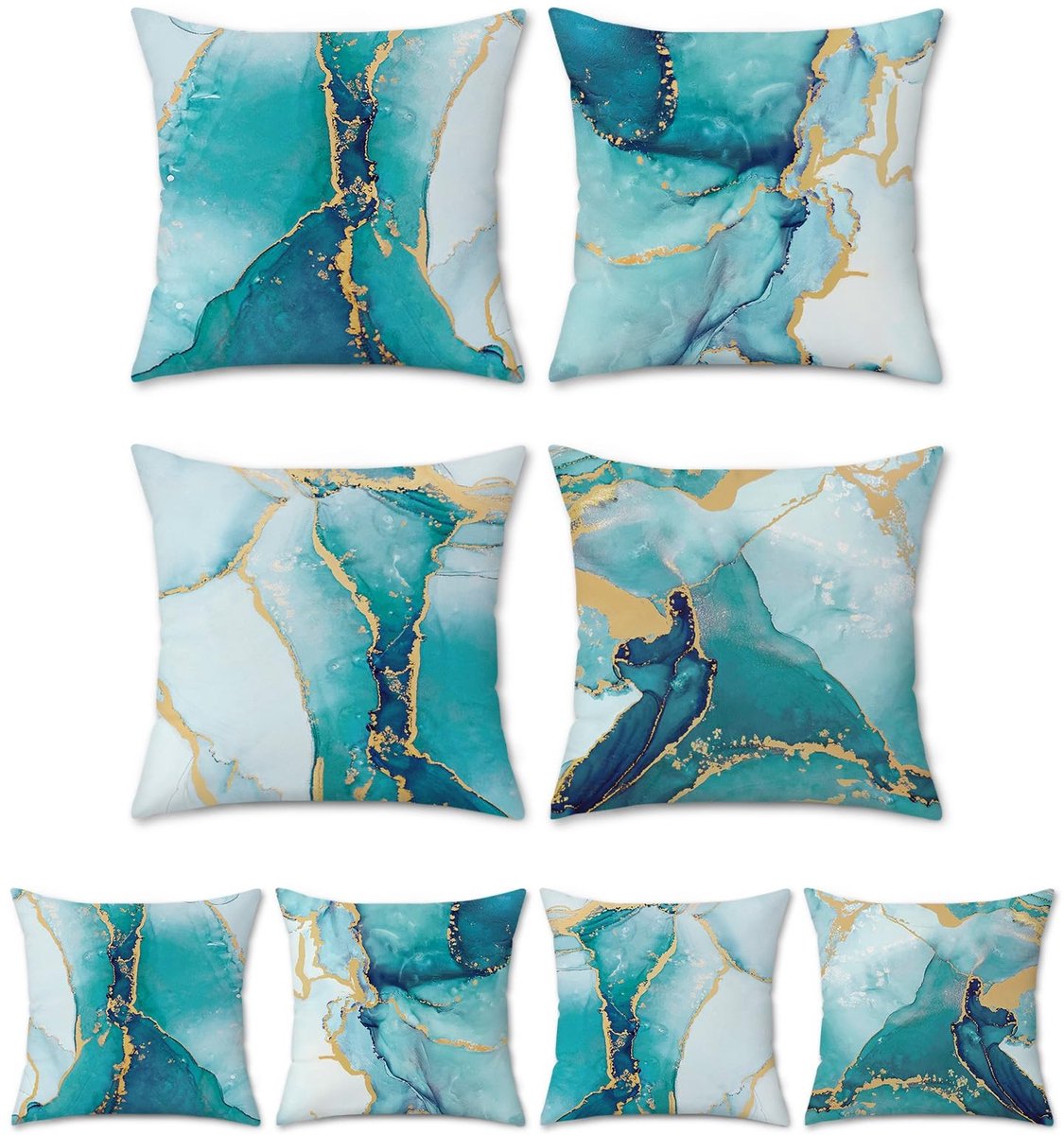 Omgoods - Set van 4 Turquoise Marmer Kussenhoezen 50x50cm