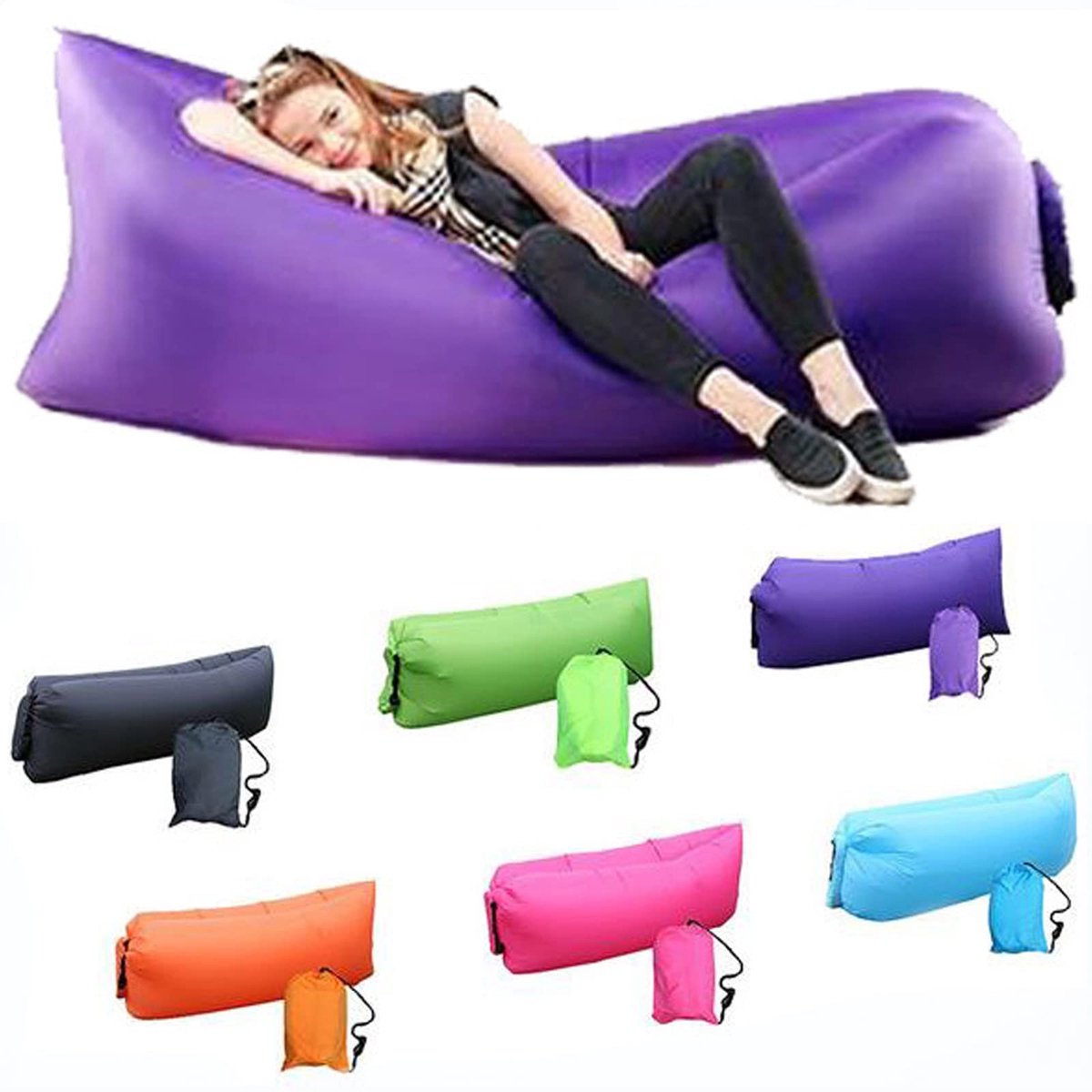 Omgoods - Opblaasbare Air Sofa met Draagtas - Waterdicht voor Tuin, Strand en Kamperen