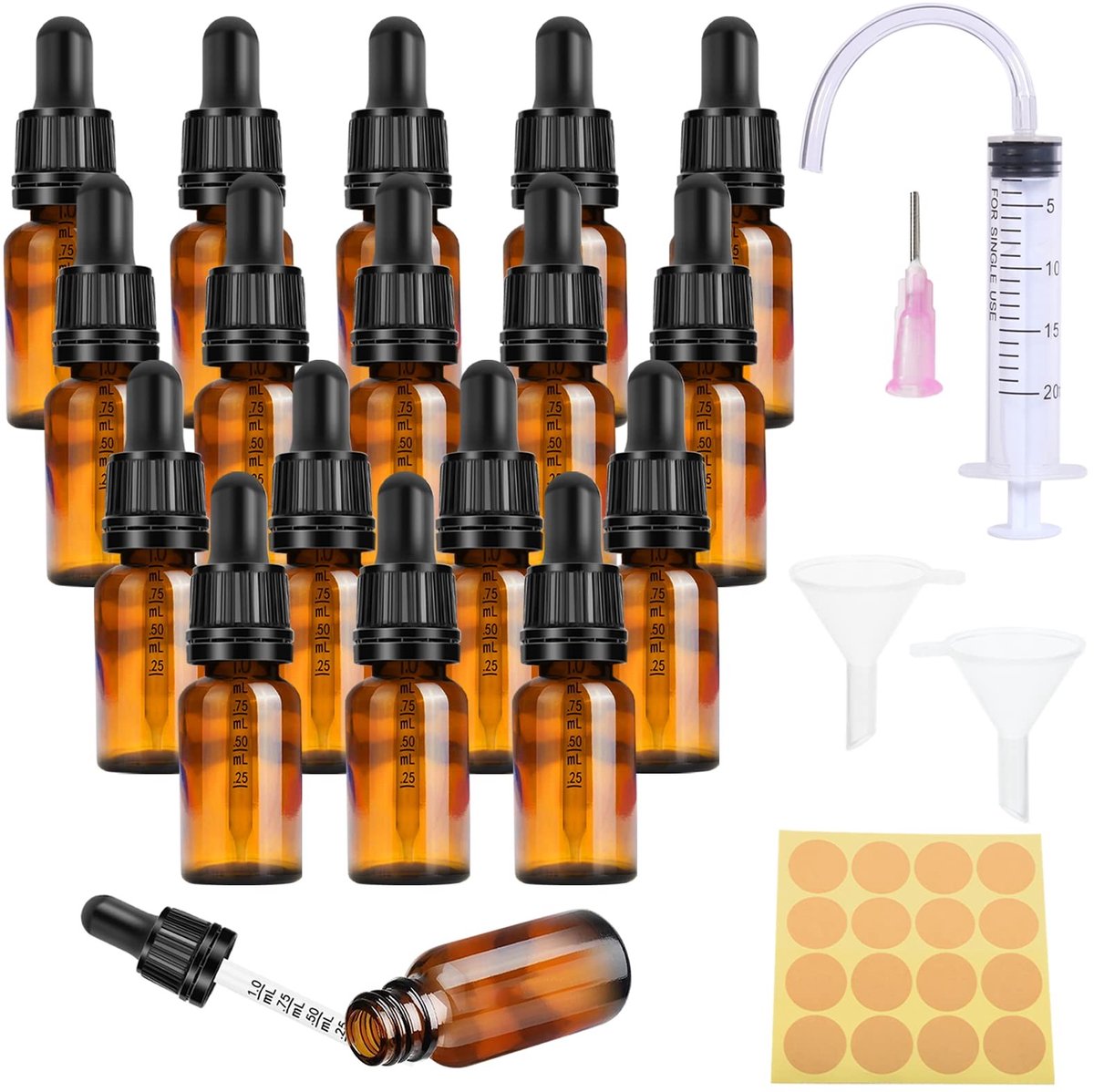 Omgoods - 18 Stuks Bruine Glazen Pipettenflessen van 10ml