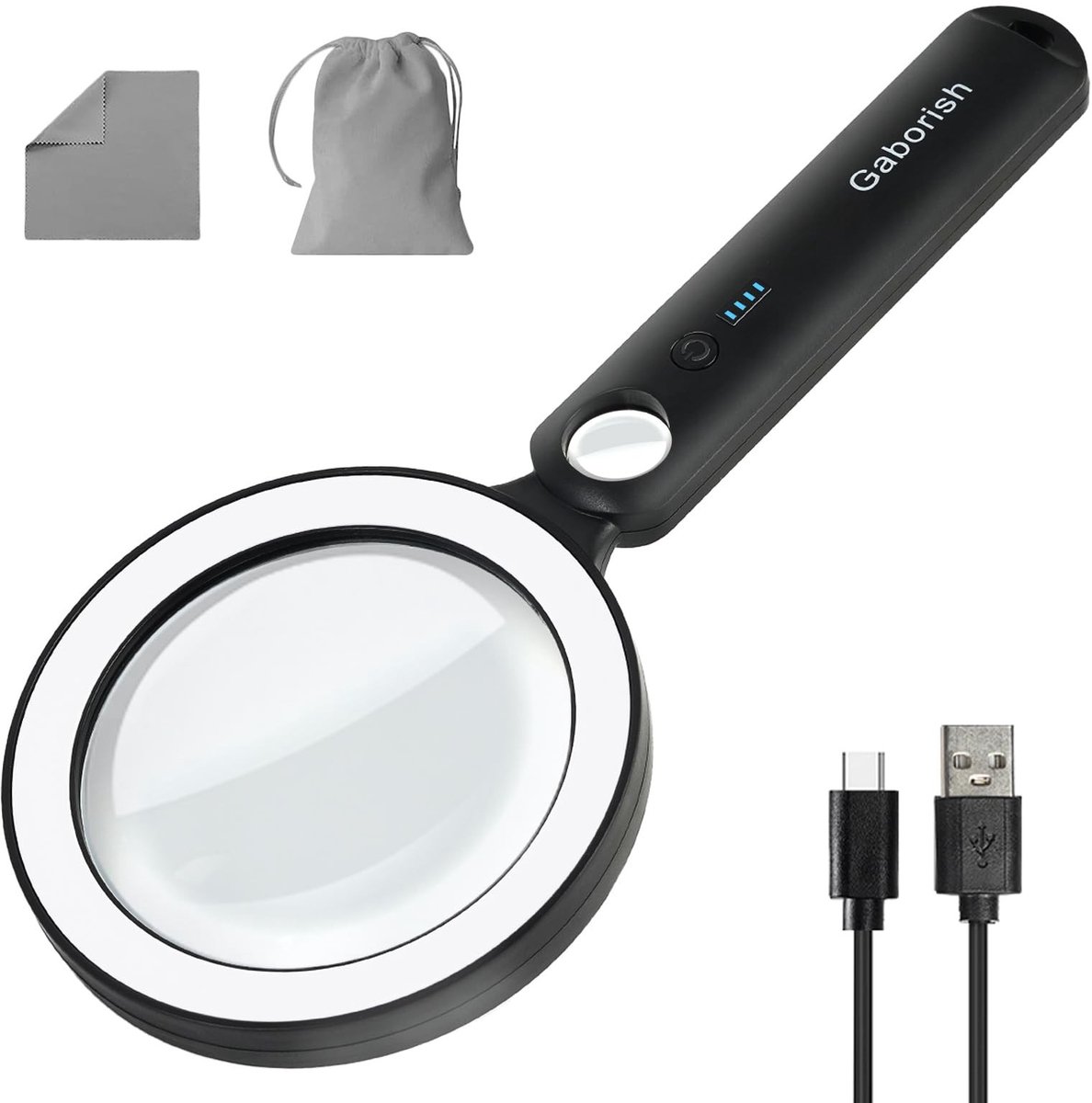 Omgoods - Vergrootglas met Licht 10x 30x voor Senioren - Handheld Magnifier met USB Oplaadbare LED