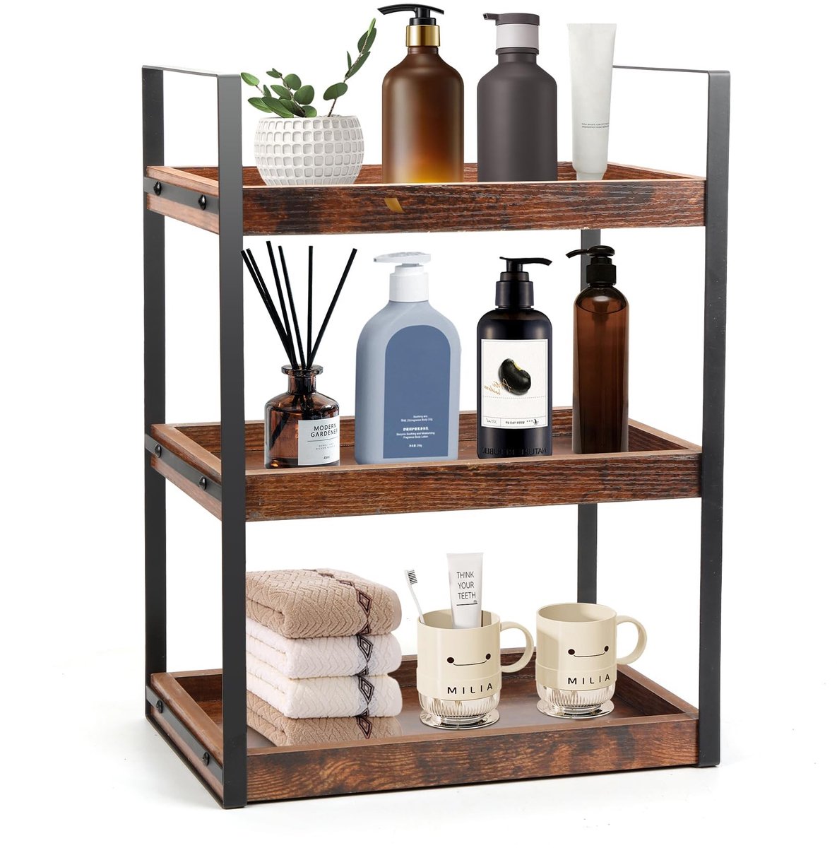 Omgoods - 3-laags Donkerbruine Badkamer Opbergrek - Ideaal voor Cosmetica en Toiletten