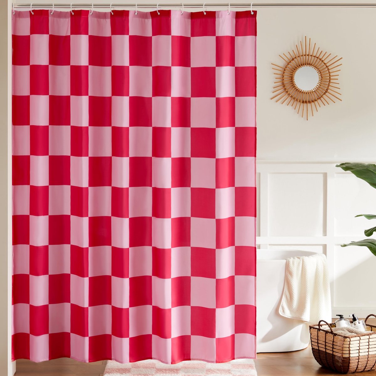 Omgoods - Retro Geruit Douchgordijn 72x72 Inch in Dubbel Roze