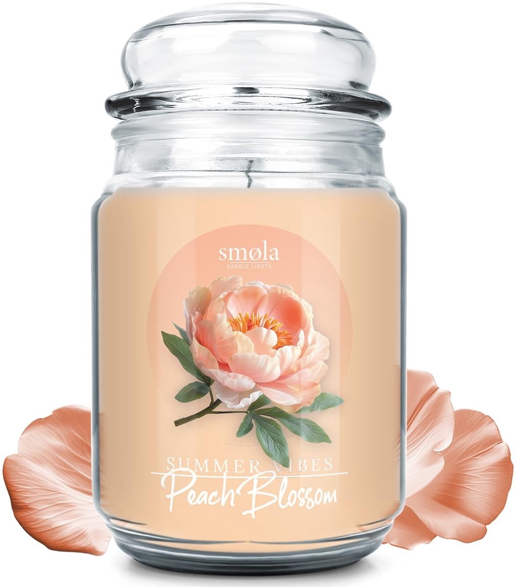 Omgoods - Grote Geurkaars in Glas - Perzikbloesem Geur, 630 ml, Vegan