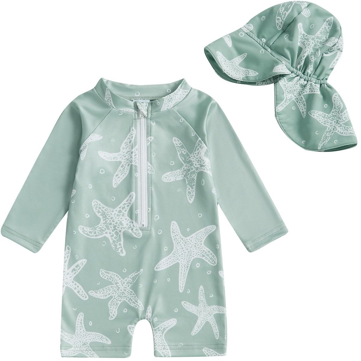 Omgoods - Baby jongens UV-beschermend zwempak met lange mouwen en zonnehoed