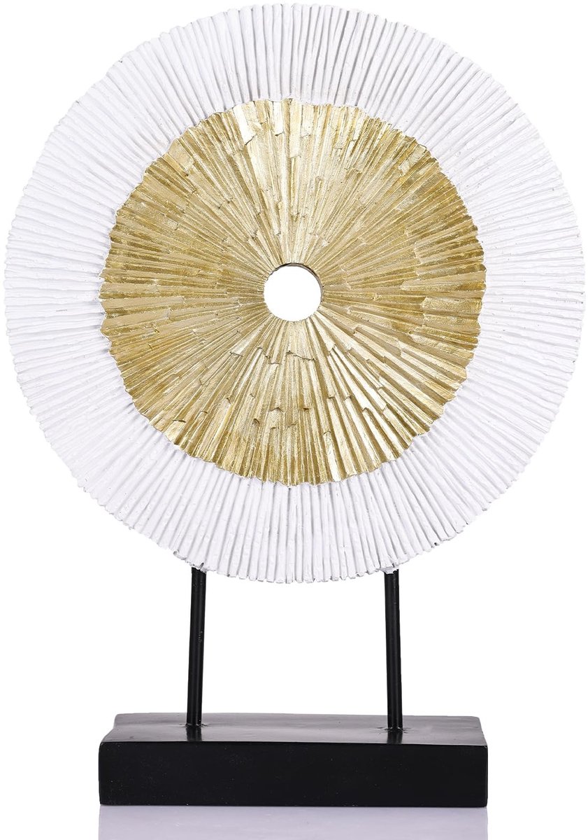 Omgoods - 12 Inch Abstract Wit Gouden Ronde Sculptuur - Unieke Decoratie voor Woonkamer en Kantoor