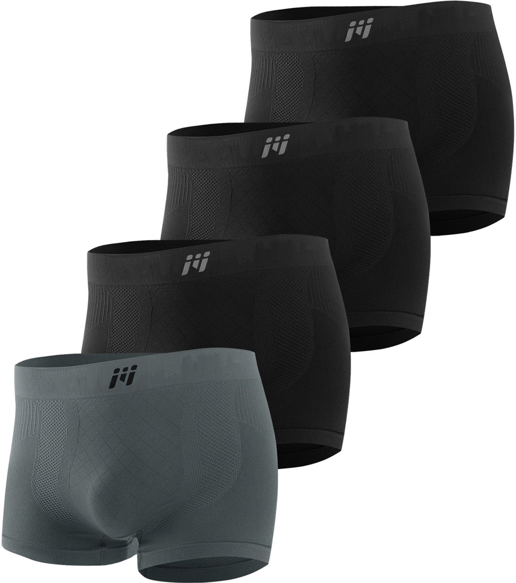MEETYOO Heren Compressie Sport Boxershort, Naadloos Ondergoed, Ademend & Snel Drogend, Geschikt voor Hardlopen, Fitness en Krachttraining - Zwart/Grijs XL