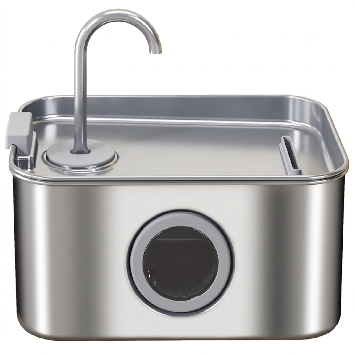 Kattenfontein - Drinkfontein kat - Waterfontein kat-RVS huisdierfontein – Stille pomp –Actief koolfilter – Kraanontwerp - LED licht - Binnen - 26,5cm- 3,2L-Zilver