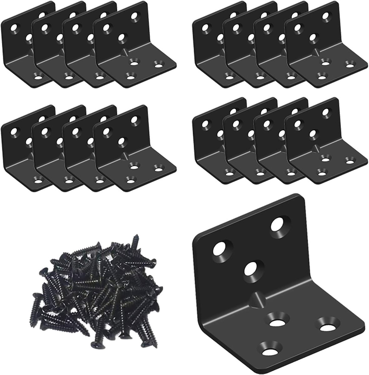 16 stuks zwart roestvrijstalen plankbeugel, gezamenlijke haakse beugel, L-vorm zware metalen hoekbrace plank ondersteuning (1,5 x 1,18 x 1,18 x 0,06)