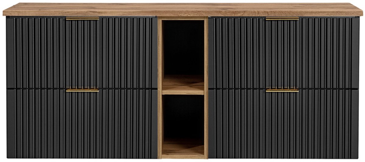 Sanifun Badkamermeubel 140 cm Adel Black met Wotan Werkblad en Open Kast