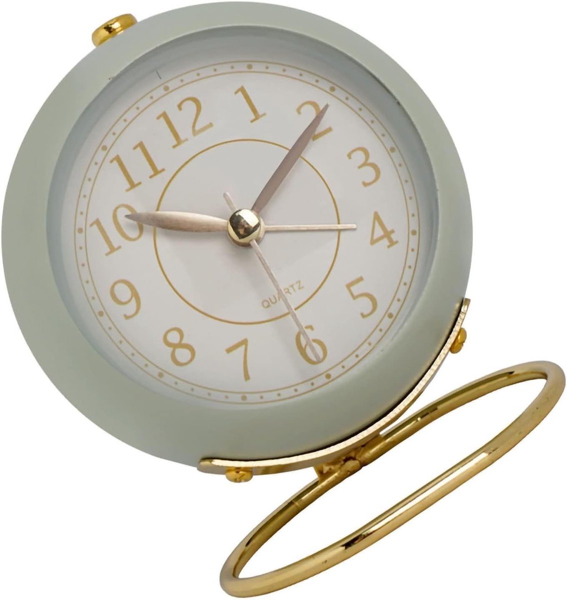 Stille Wekkerradio zonder Tikken, Batterij Aangedreven Desk Clock, Compacte Analoge Klok voor Slaapkamer en Bureau (Lichtgroen)