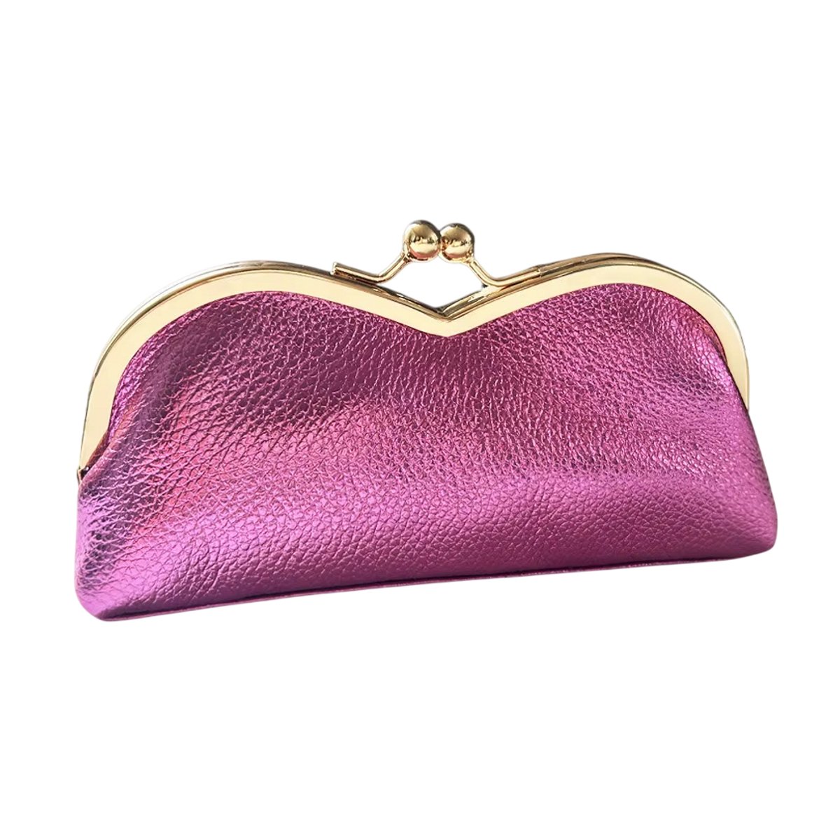 Draagbare Leren Brillenkoker – Vintage Brillenetui met Kiss Lock, Zachte Opberghoes voor Brillen en Zonnebrillen - Roze