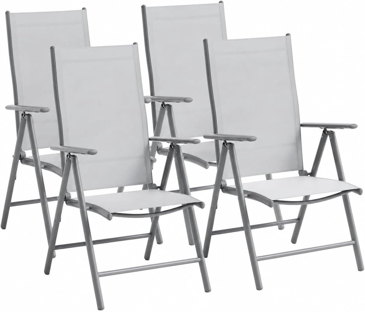 Aluminium Tuinstoelen Set van 4 - Inklapbaar & Verstelbaar (8 Standen) - Standenstoel met Hoge Rugleuning - Ademend Textilene - Belastbaar tot 150 kg - Grijs