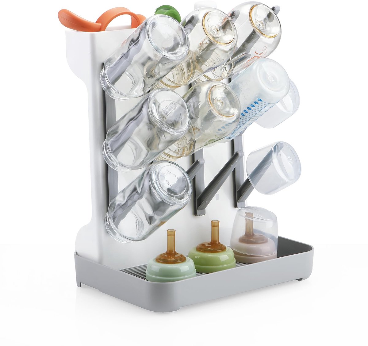 Flessendroogrek Baby - Droogrek voor Babyflessen - BPA-vrij - Afneembare Houders - Ruimtebesparend - PP Kunststof - Grijs