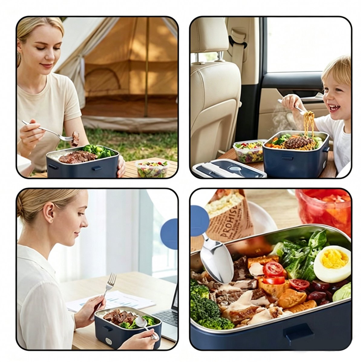 Elektrische lunchbox - Draagbare verwarmde lunchbox - 1,8 liter - Voedselcontainer - Lunchverwarmer voor thuis/in de auto - Elektrische lunchbox met stekker - Lekvrij ontwerp - Geschikt voor auto's en kantoren - Blauw — cadeau in Kookcadeaus - foto 2