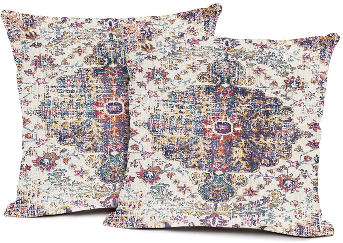 KZQ Kussenslopen - Set van 2 vierkante decoratieve kussenslopen in Boheemse stijl, zacht en duurzaam - Geschikt voor banken, woonkamers en slaapkamers - 50x63 cm - Patroon