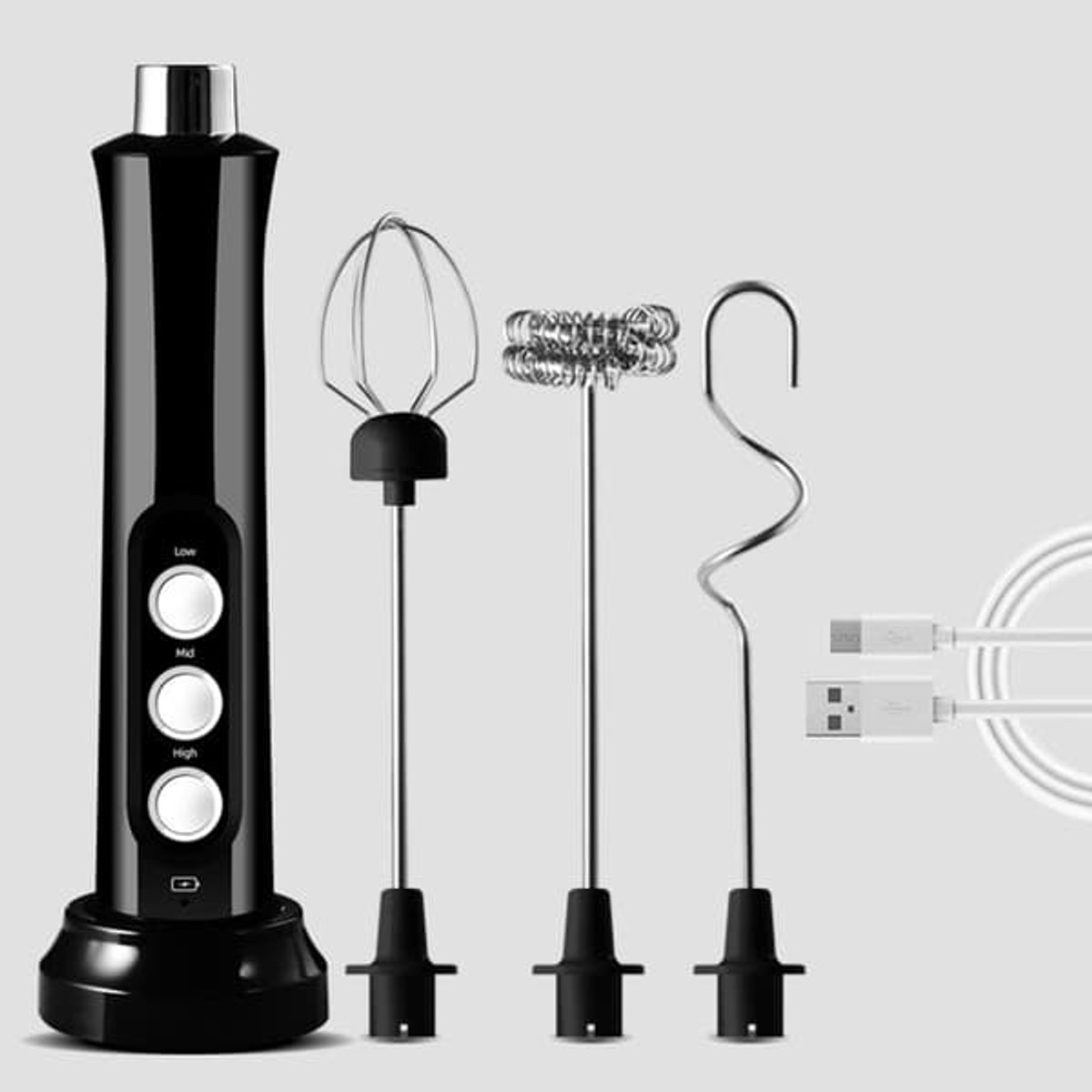 Elektrische melkopschuimer, USB-oplaadbare melkopschuimer, elektrische melkopschuimer met drie snelheden