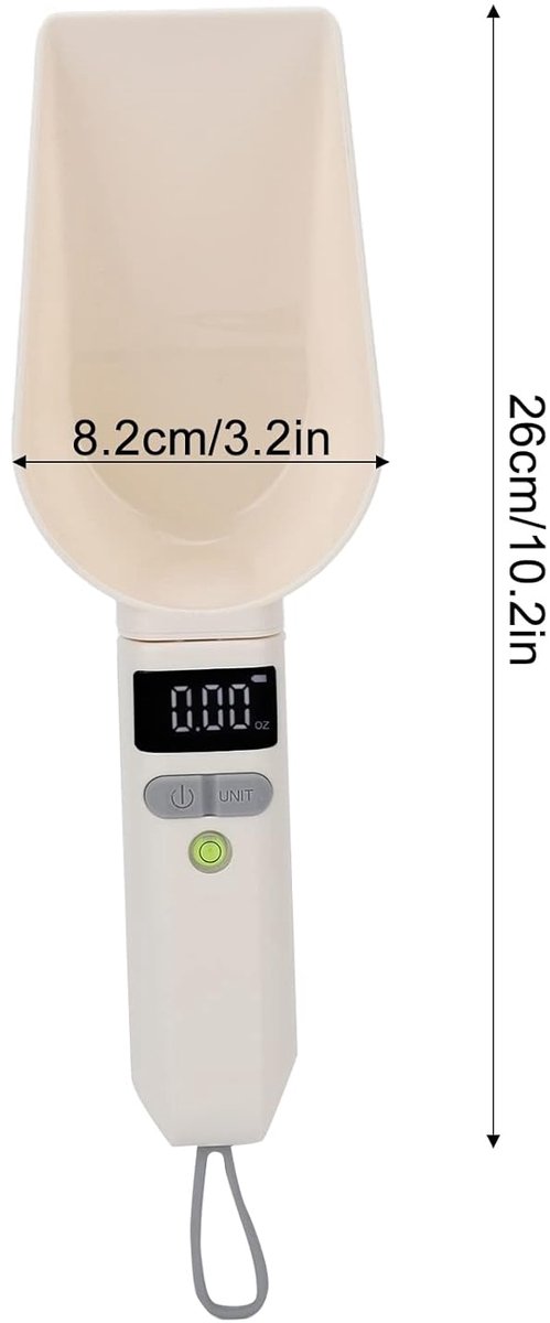Digitale Weegschaal Lepel - Elektronische maatschep - Keukenmaatschep - Weegschep - Met LCD-display - Geschikt voor dierenvoer en keukenschalen - Afwasbaar - Compact en draagbaar - Met ophangring - 1 stuk