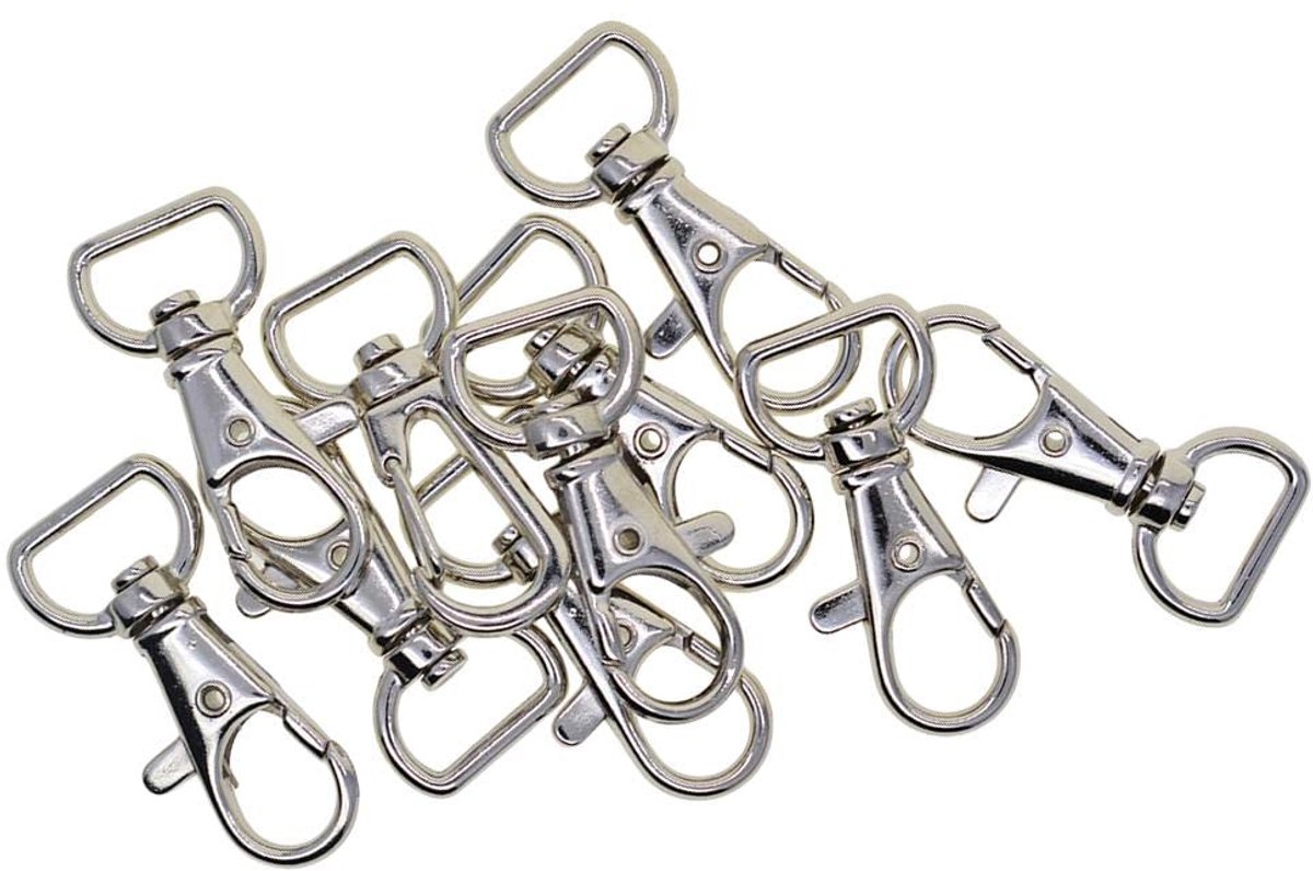 Draaibare halve ronde ringen met karabijnhaak, 10 stuks.