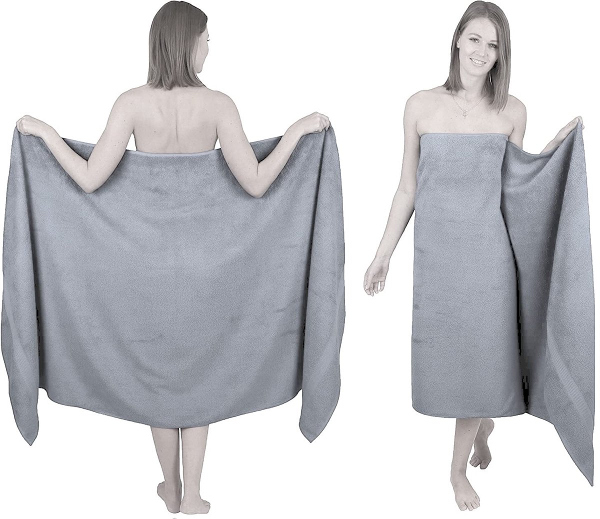 SnelShoppen - Extra groot badlaken 100 x 200 cm, super jumbo handdoek, XL badhanddoeken, 600 g/m² zilver, strandbody wrap, grote badlakens voor zwemba