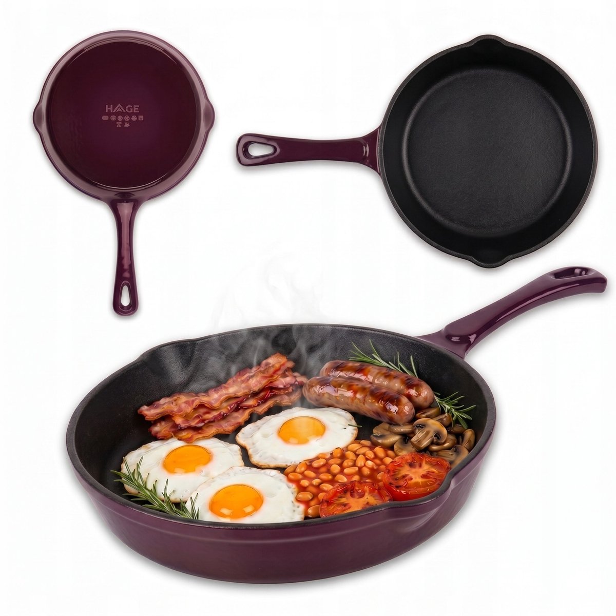 Hage - Koekenpan - Geëmailleerde Gietijzeren Koekenpan - Cast Iron Frying Pan - Geschikt voor Inductie, Gas & Oven - Ø20 x 4.5 cm - Paars