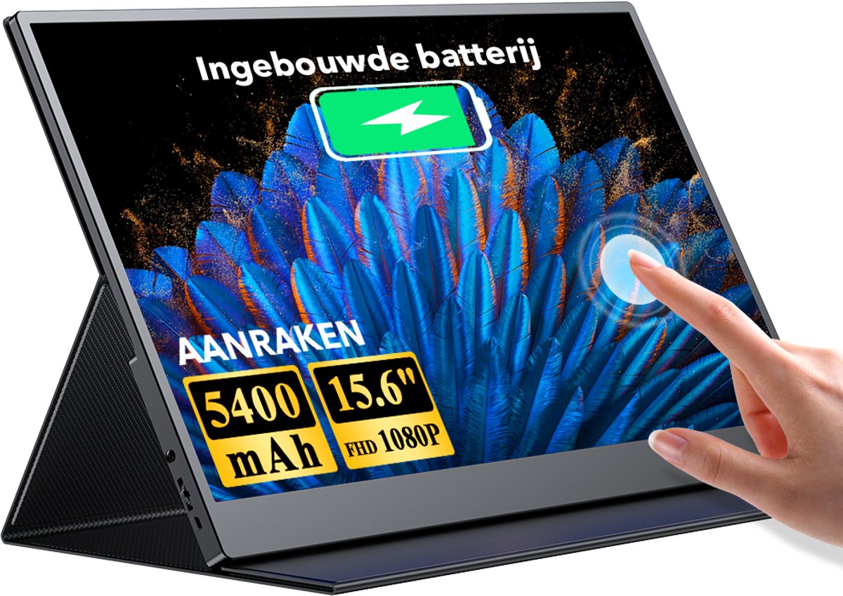 Uperfect 15,6-inch draagbare monitor, 10-punts touchscreen, 60 Hz, USB-C en HDMI, 1080p, IPS (1200:1), voor laptop/telefoon/spelconsole, VESA-montage mogelijk