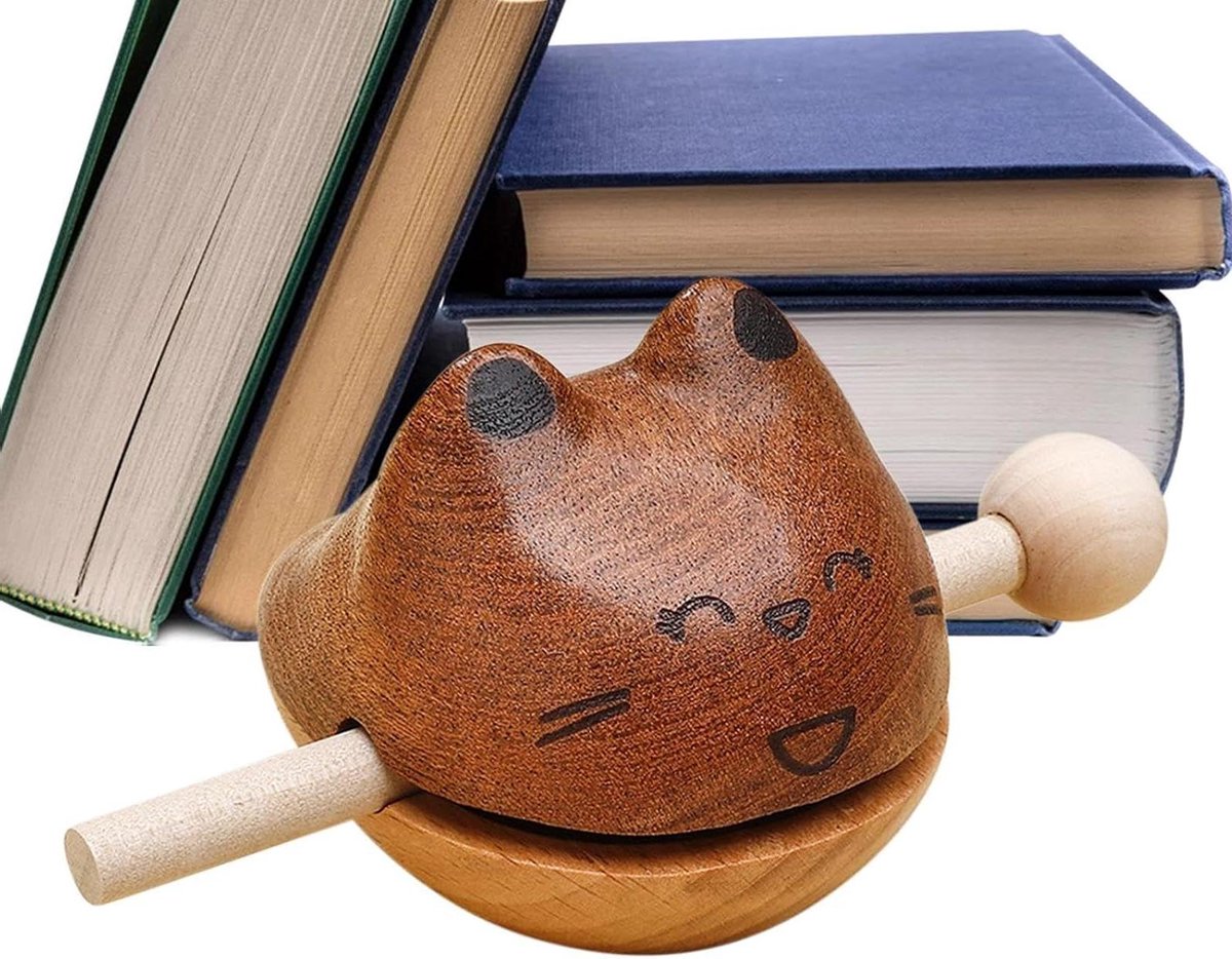 Houten Vis Percussie - Houtvis Instrument - Muziek Maken - Glimlachende Kat Ontwerp - 7x6x6cm - Niet gespecificeerd