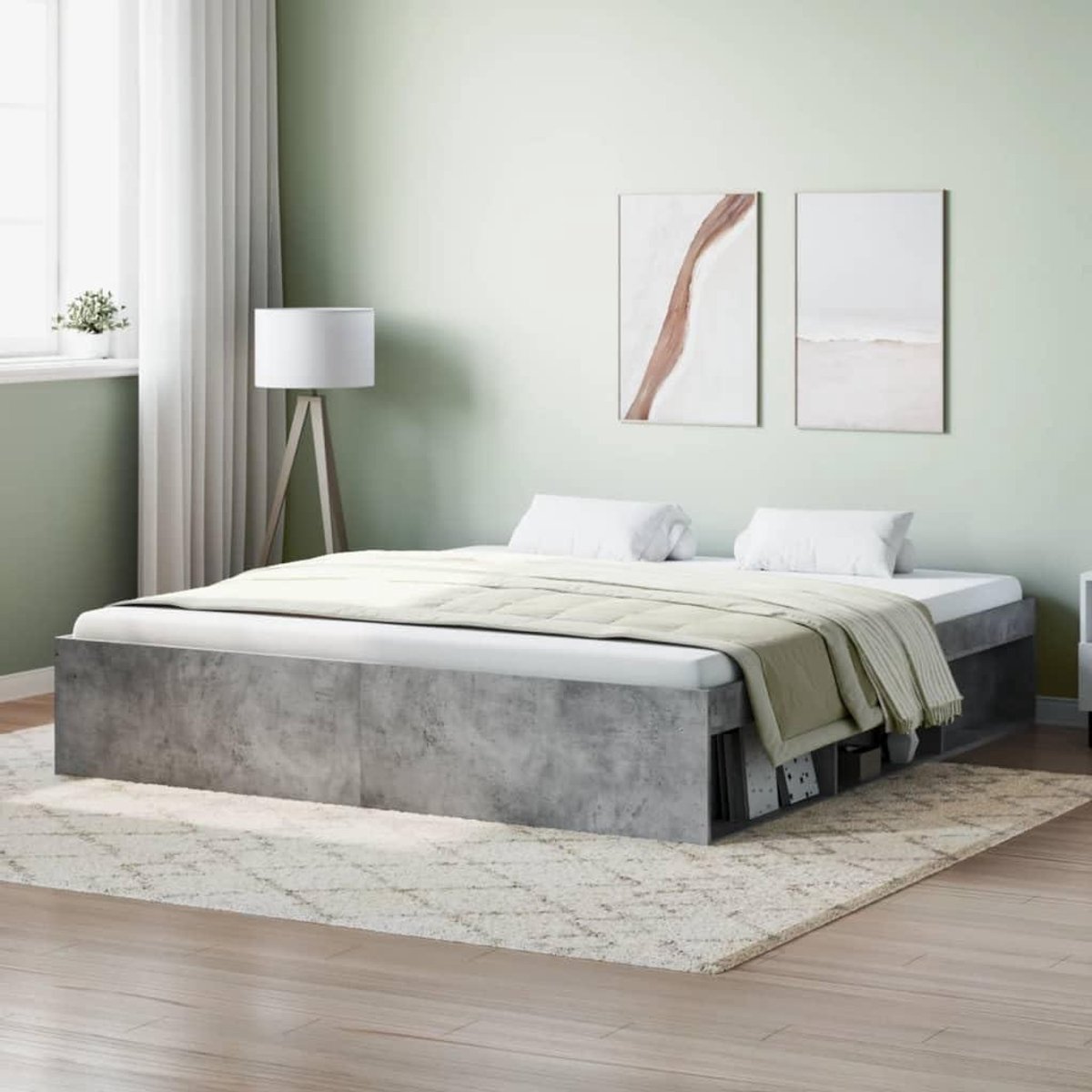 Bedframe met Opbergvakken - Tweepersoonsbed Frame - Moderne Slaapkamer - 6 Geïntegreerde Vakken - 180 x 200 cm - Cementgrijs