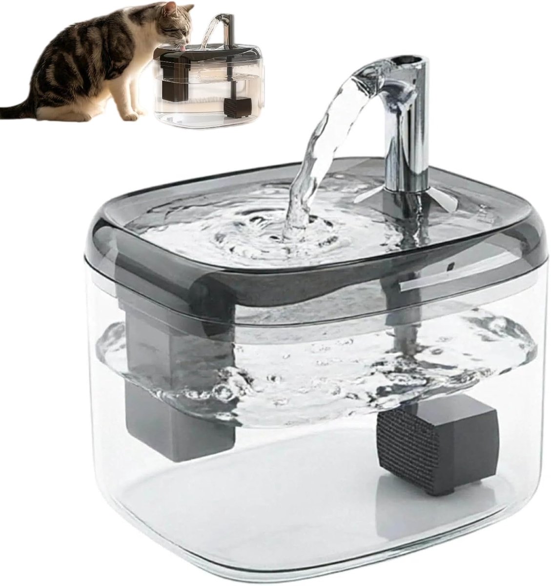 Huisdier Waterfontein - 1,5 Liter Stille Waterdispenser - Met Filter en USB Aansluiting - voor Katten en Kleine Honden - Wit