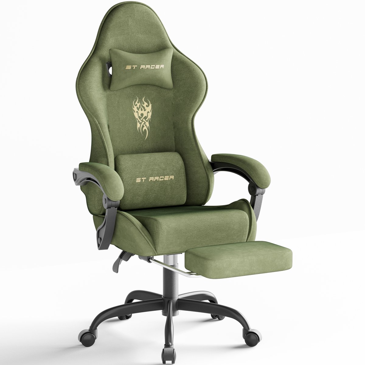 Arvioo Gaming Stoel - Voetensteun - Massage Lendenkussen - Fluweel - Groen - Verstelbaar