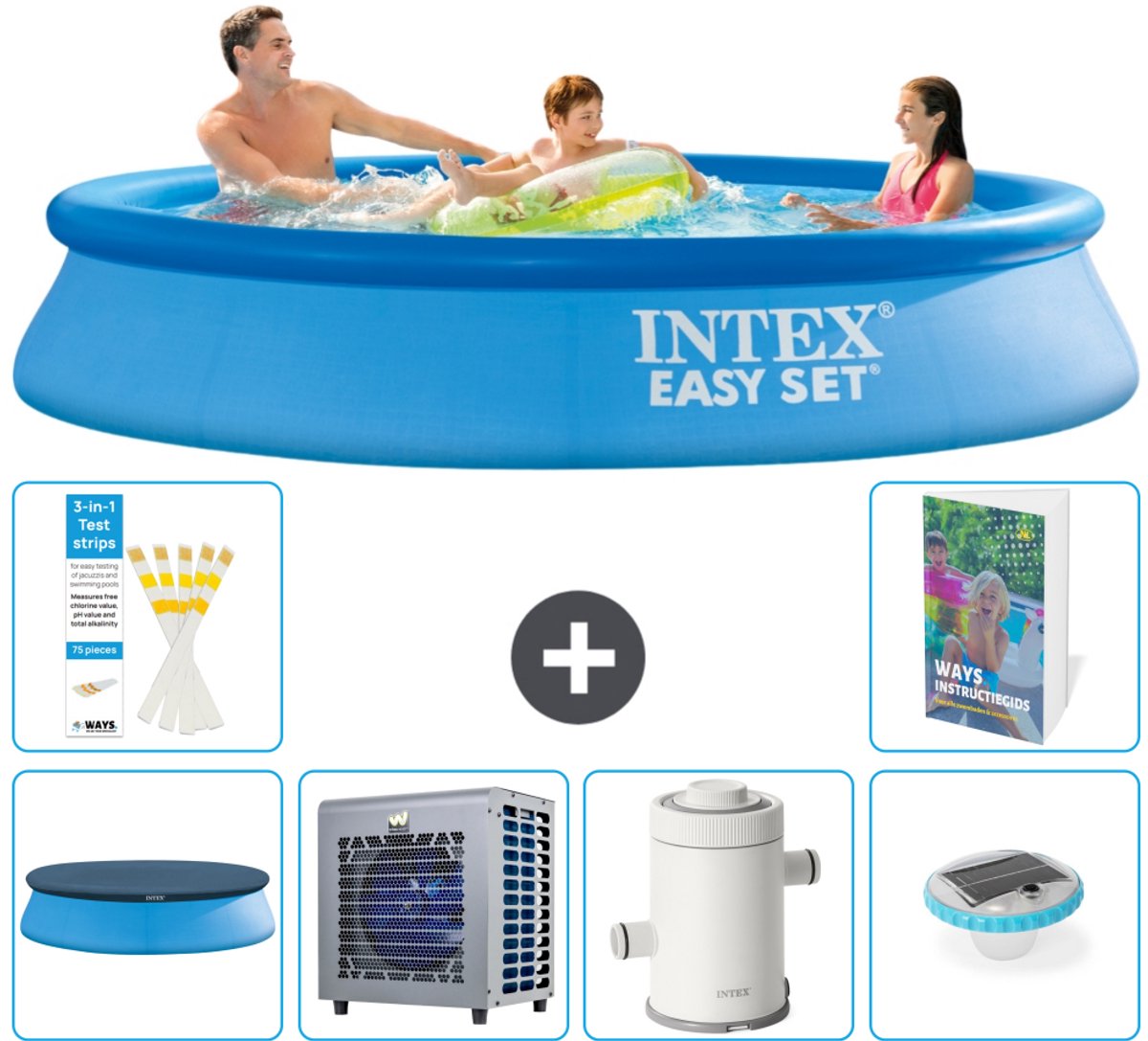 Intex Rond Opblaasbaar Easy Set Zwembad - 305 x 61 cm - Blauw - Inclusief Afdekzeil - Warmtepomp - Zwembadfilterpomp - Verlichting - 7-delig