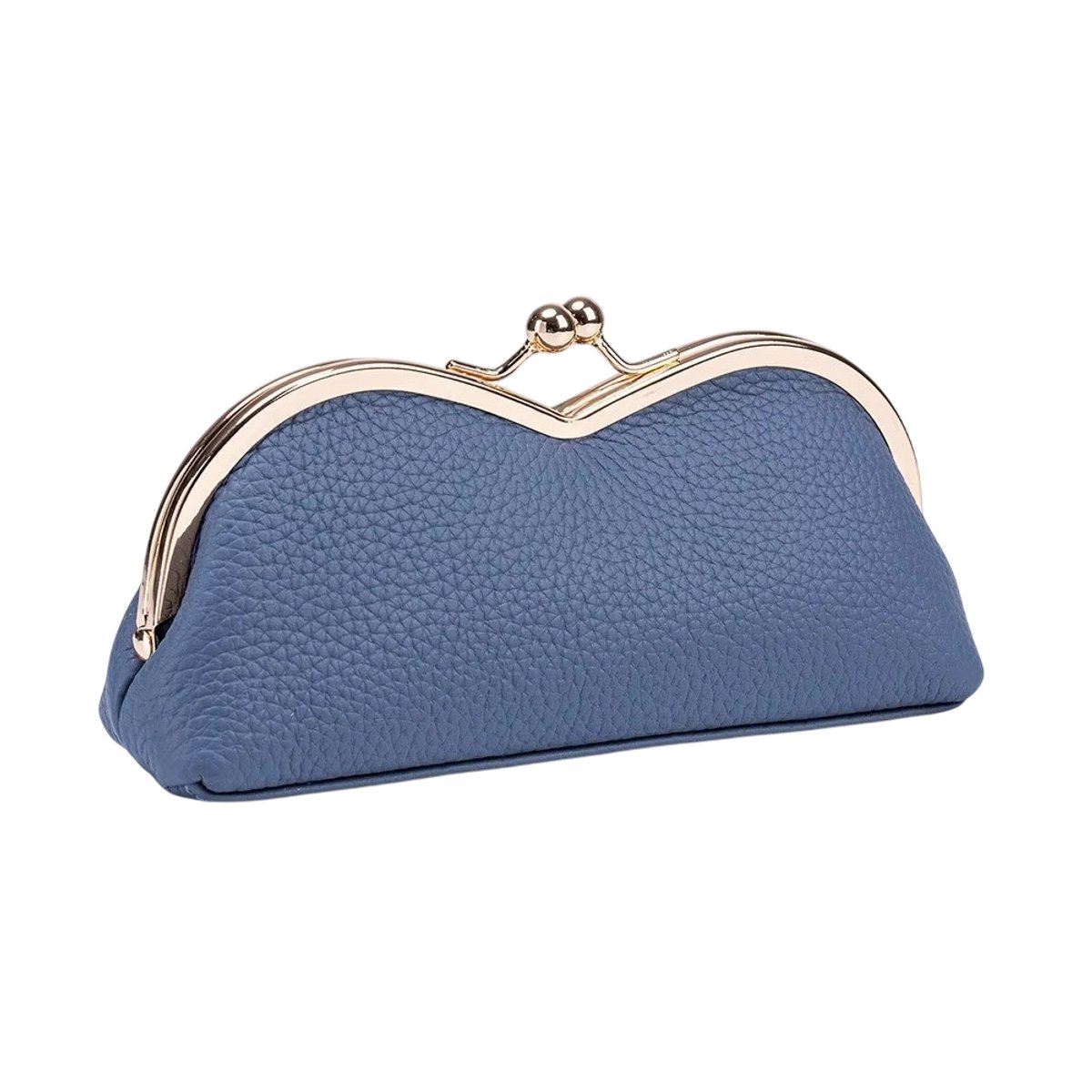 Draagbare Leren Brillenkoker – Vintage Brillenetui met Kiss Lock, Zachte Opberghoes voor Brillen en Zonnebrillen - Blauw
