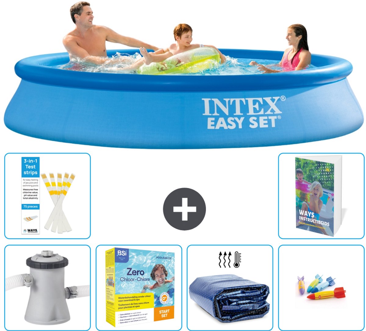 Intex Rond Opblaasbaar Easy Set Zwembad - 305 x 61 cm - Blauw - Inclusief Pomp - Onderhoudspakket - Solarzeil - Speelgoed - 7-delig